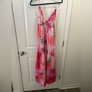 Pink Floral Spaghetti-Strap Maxi Dress